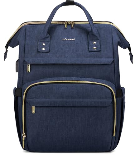LOVEVOOK Zaino per PC Donna Multitasche, Laptop 17 Pollici Portatile, Zaino Impermeabile con Caricatore USB, Borsa da Viaggio Lavoro Scuola Ufficio, Navy blu