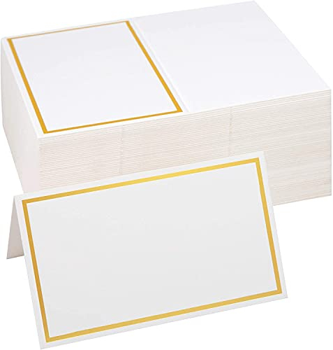 Segnaposto, Carta da Tavolo Bianchi Cartellini Segnaposto con Bordo in Lamina Dorata per Matrimoni, Banchetti, Eventi 100 Pezzi 8,5 x 5 cm