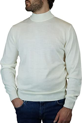 Iacobellis Maglione Uomo Pullover Lupetto Misto Lana Merinos Extrafine Made in Italy M Bianco Panna