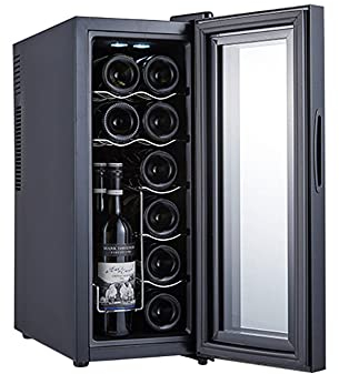 Wine Cooler with Glass Door, 12-Bottle Free-Standing Wine Refrigerator, Temperature Zone 10-18 ℃, Touch Screen, Imitation Wine Cellar Storage Environment, Reduce Noise and Vibration,C