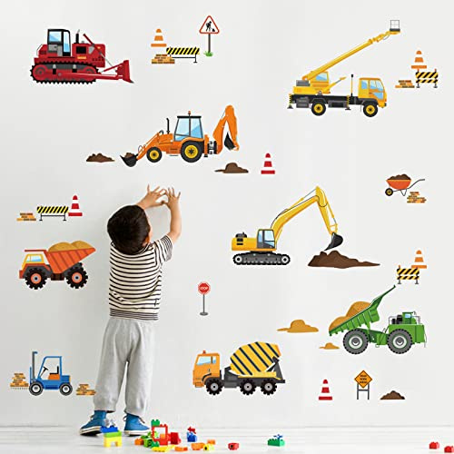 decalmile Wandsticker Baufahrzeug Baustelle Wandtattoo Konstruktion Traktor | Abziehbare und Aufklebbare Wandaufkleber, DIY Abnehmbare Wandkunst Abziehbilder, Wandfreundlich, Leuchtenden Farben