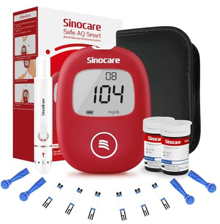Sinocare Safe AQ Smart Misuratore Glicemia Glucometro con 50 Strisce -mg/dL