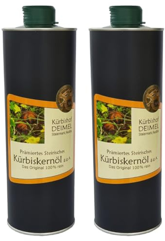 Kürbishof DEIMEL Steiermark/Austria - Oferta de ahorro 2 x lata de 500 ml - Aceite de semillas de calabaza - Original de Austria - Directo del productor