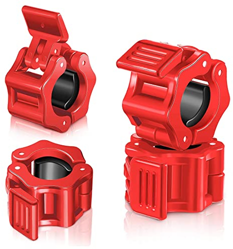 YATEICBC 4 Stücke Langhantel Klemmen rutschfest Schnell Lösbare Langhantel Kragen Clips Verriegelung Platten Kragen Clips für Workout Gewichtheben Fitness Training Zubehör (Rot, 25)