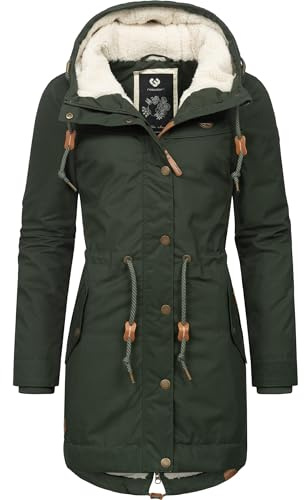 Ragwear Damen langer Mantel warme Winterjacke mit Kapuze YM-Canny Dark Olive22 Gr. XL