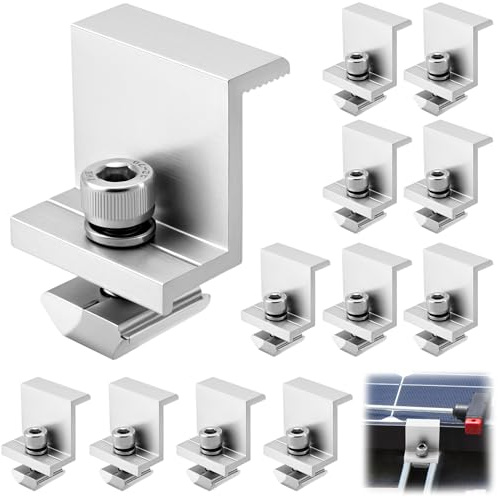 QWORK® 12 Pezzi Staffe Pannelli Fotovoltaici Regolabile, Supporto per Altezza del Modulo fino a 35 mm