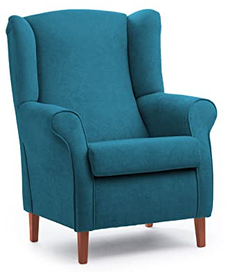 Sillonea- Sillón Orejero XXL, diseñado para Personas corpulentas, con sobrepeso. Estructura y Bastidor Reforzado.. Butaca Grande con Tela Antimanchas. Medidas: 90x84x118 cm. (Azul, Cerezo)