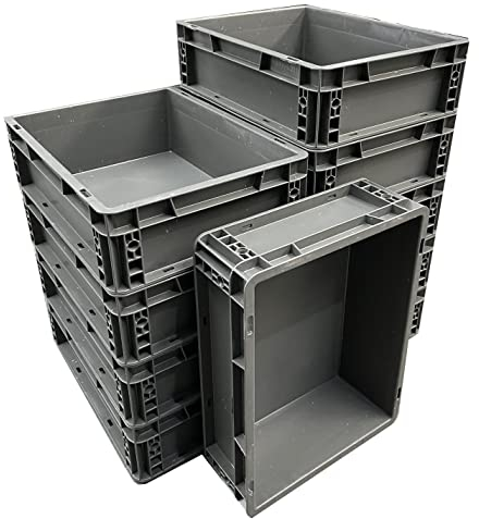Solent Plastics 10 x 10 Litre Heavy Duty Plastic Stacking Euro Storage Containers Boxes Crates GREY (Pack of 10)