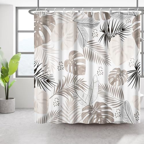 Bovlleetd Bohemian Duschvorhang 183x188cm Abstrakte Kunst Mid-Century Tropische Pflanze Duschvorhänge Dekorative Wasserdicht, Waschbar Polyester Badevorhänge mit 12 Haken für Badezimmer, Badewanne