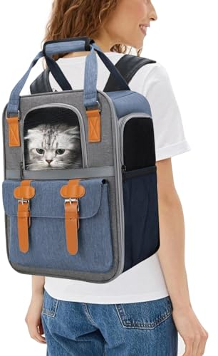 PETCUTE Haustier Hunde Rucksäcke,Hunderucksack mit Abnehmbarer Mattezum,Innerer Sicherheitsgurt,Atmungsaktiv Katzenrucksack Transport Rucksack für Haustiere Große Katzen Kleine Hunde,für Reisen