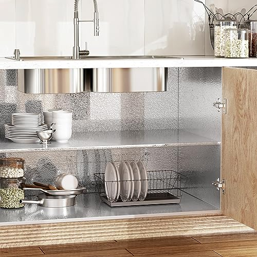 WESTICK Stainless Steel Contact Paper for Countertops Waterproof Silver Wallpaper Peel and Stick Countertop Oil Proof Aluminum Adhesive Sheet for Cabinets Appliances Refrigerator Stove Oven 78”x15.8”