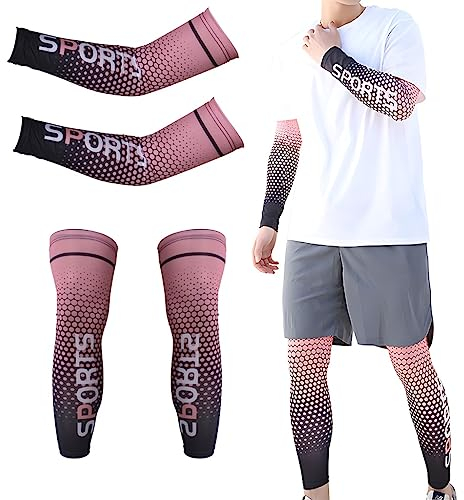 AHTCPO Kompressions-Eis-Bein- und Armstulpen in Voller Länge für Männer und Frauen, Sonnenschutz-Set für Sommer, Outdoor, Radfahren, Laufen (Color : Pink, Size : Sun protection set)