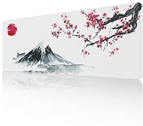 ETZ Japanese Cherry Blossom White Mouse Pad (31.5 × 11.8 × 0.12 inch) Extended Large Mouse Mat Desk Pad, Stitched Edges Mousepad,Non-Slip Rubber Base,Gaming Mouse Pad XL,Office & Home.