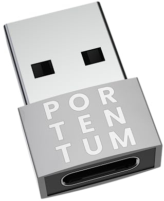 PORTENTUM Adattatore USB a USB C – 480 MB di velocità – Lo zinco premium consente ad alta resistenza al calore – Adattatore da USB a USB C con soli 4 grammi., Argento chiaro.