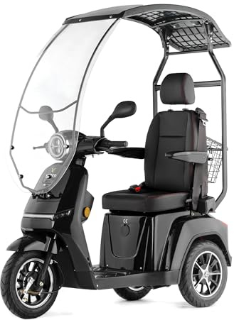 Dispositivo de E-Movilidad Veleco TURRIS: Asiento del Capitán con Respaldo Alto, Capota y Batería de Iones de Litio (Negro)