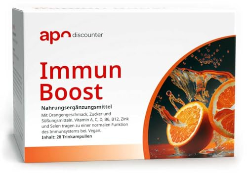 Apodiscounter Immun Boost Trinkampullen Mikronährstoffe für eine normale Immunsystemfunktion mit Vitamin A, C, D, B6, B12, Zink und Selen (28 Stk)