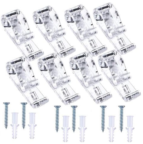 Roman Blind P Clips Plastic Child Safety P-Clips for Cord Clear Roller Blind Clips for Vertical and Roman Roller Curtain Ball Chain Cord Control 8 Sets with 8 Screws and 8 Plastic Pillars.