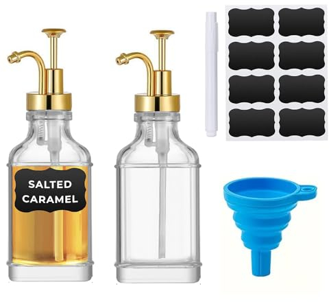 Ompinda 2 dispensadores cuadrados de vidrio para jarabe de café, accesorios para café, vainilla, caramelo, miel