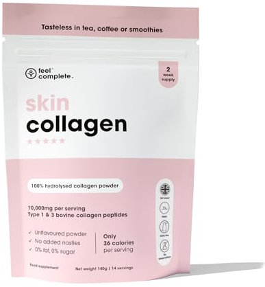 Feel Complete | Tasteless Collagen for Women | Grass Fed & Hydrolysed | Low Calorie | Premium Type 1 & 3 Bovine Collagen Peptides | Halal | Anti Ageing | Hair, Skin & Muscles | 140g | 14 Servings