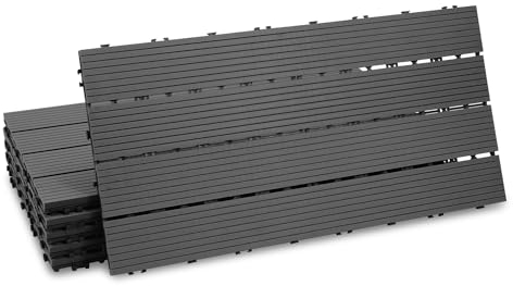 Fiqops 6 piastrelle per terrazze in WPC, 30 x 60 cm, per balcone, piastrelle da giardino con sistema a clic, piastrelle a clic, per terrazze, terrazze, impermeabili, per 1 m² antracite