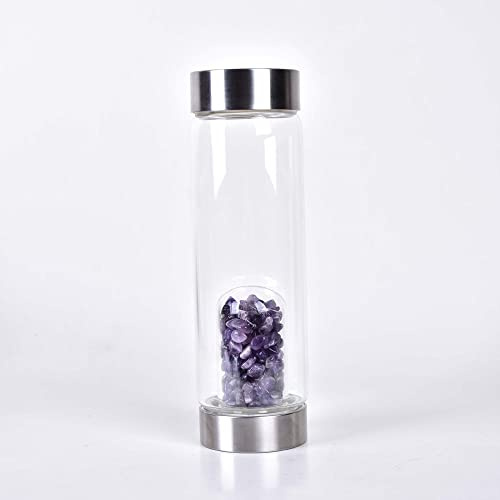 550ml Bottiglia D'acqua Di Cristallo Naturale Bottiglia D'acqua In Vetro Gemma Bastone Di Bacchetta Curativa Reiki Punto Elisir Di Cristallo Bottiglia D'acqua Infusa Con Gemme Di Cristallo Di Quarzo (