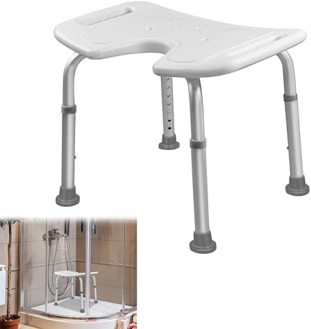 Suusolny U-förmig Badhocker Duschhocker Duschstuhl Verstellbar Höhe 35-51cm rutschfeste Fußstützen Duschsitz Duschhilfe Badewannensitz für Schwangere Alter bis 136KG