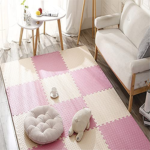 KAYEF Schaumstoff-Puzzle-Spielmatte mit Rändern, weiche Puzzle-Fliesen, ineinandergreifende Spielmatte, Aktivitäts-Fitnessstudio, Puzzle-Matte für Boden, weiche Eva-Schaum-Spielfliesen, Beige + Pi