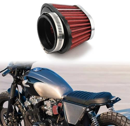 XhuangTech Motorcycle Air Filter, 51/55/60 mm Universal Fit High Performance Pod Air Intake Filter, Red Cold Air Intake Filter Replacement for Motorcycle/ATV/Dirt Pit Bike/Scooter (55 mm)