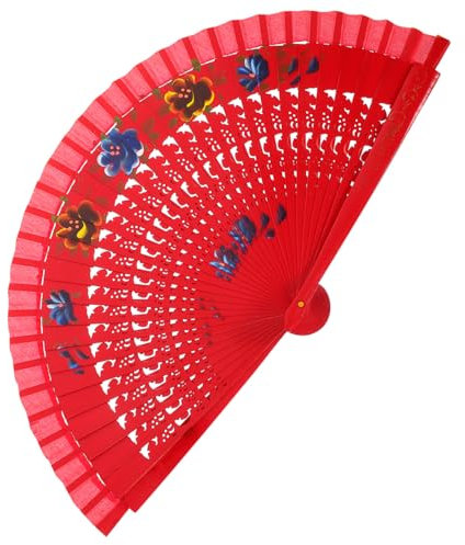 ULDIGI Roter Spanischer Holz-faltfächer Vintage Klappfächer Mit Doppeltem Hohldesign Handfächer Für Hochzeiten Partys Und Tanzaufführungen Leicht Und Tragbar Elegantes Accessoire