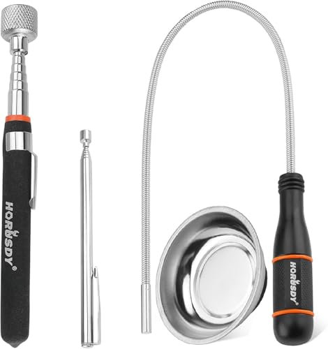 HORUSDY 4 Pack Telescoping Magnetic Pickup Tool - Extendable Magnetic Pick Up Tools，Flexible Bendable Spring Magnet Stick