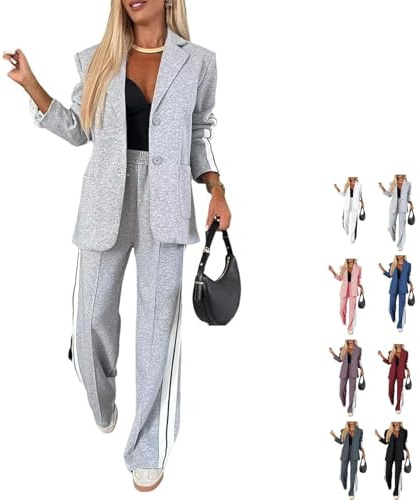 Conjunto de 2 Piezas Para Mujer: Traje Casual de Manga Larga Con Solapa, Blazer y Pantalones de Negocios, Elegante Con Bolsillos