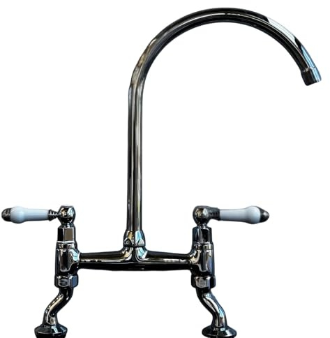 Liquida W23CH Traditional Two Hole Bridge Lever Chrome Kitchen Mixer Tap