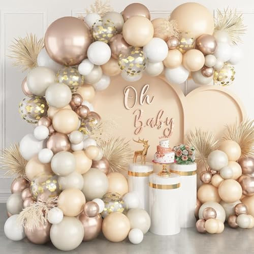 Kit Arco Palloncini Struttura Palloncini Compleanno Beige, 113 Pezzi Ghirlanda Palloncini Bianchi Albicocca Champagne Oro per Decorazioni Compleanno Bimba Bimbo, Baby Shower, Matrimonio, Anniversario