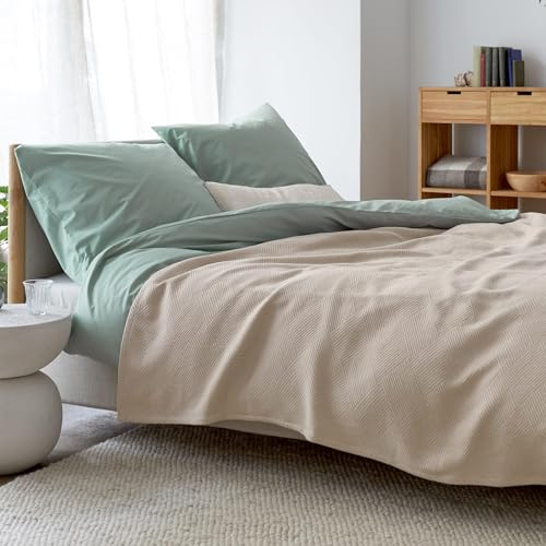 URBANARA Eviera Tagesdecke 200x220 cm I 100% Baumwolle (BCI) Made in Portugal Weich & Atmungsaktiv I Sofa Bett-Überwurf Couchdecke Wohndecke Kuscheldecke Plaid Bedspread Oeko Tex 100 I Natur
