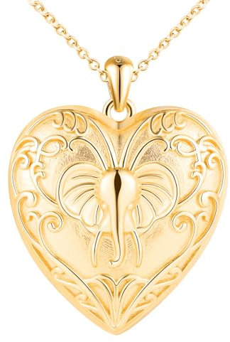 Herz Medaillon zum Öffnen für Bilder Halskette Damen Silber 925: Elefanten Foto Kette Tiere Bilder Anhänger Halskette-Mode Niedlich Amulett Schmuck-Geschenk für Frauen Mama Freundin Mädchen Gold