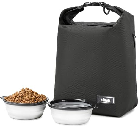 SFIUYDS Contenedores de almacenamiento de alimentos para mascotas, bolsa de viaje para comida para perros con 2 cuencos plegables de viaje para perros, contenedor de almacenamiento impermeable para el