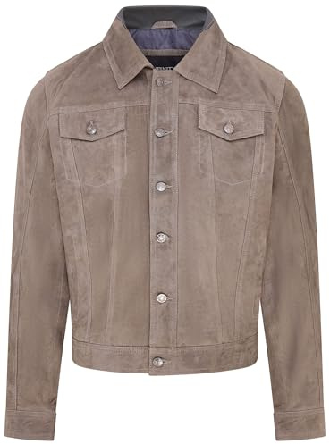 Uomo Capra Giacca in Pelle Scamosciata Jeans Trucker Camicia in Pelle Denim
