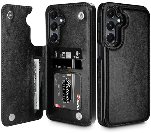 Coolden for Samsung A16/A17 Phone Case with Card Holder Wallet Cover Shockproof Flip PU Leather Magnetic Clasp Heavy Duty Protective Cases for Samsung Galaxy A16 Phone Case for Women Man (Black)