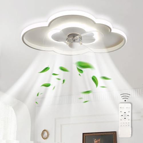 LASANYA Ventilador De Techo Con Luz silencioso, Lampara con Ventilador Techo Dormitorio, Regulable con Mando a Distancia, Lampara de Techo con Ventilador Infantil Dormitorio, Blanco, Nube, 50CM