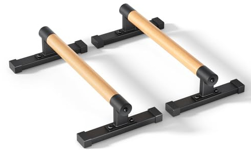 Parallettes con Maniglie Ibride in Legno, Parallettes Bars per Principianti ed Esperti, Barre Fitness Robuste per Flessioni, Dip e Stabilità del Core, Attrezzatura Portatile per Palestra/Casa