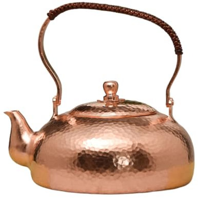 DXDXZDXLUF Bouilloire à thé rétro en cuivre de Grande capacité, 19 x 20 cm, 2 000 ML, théière Turque Pure pour cuisinière (Brillante, 2 000 ML)