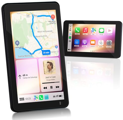 Carplay Display, Android Auto Buddy Display Navigationsgeräte für Auto, 7 Zoll 50HZ Touch Screen Car Play, Orizontaler and Vertical, Mirror Link, Sprachsteuerung