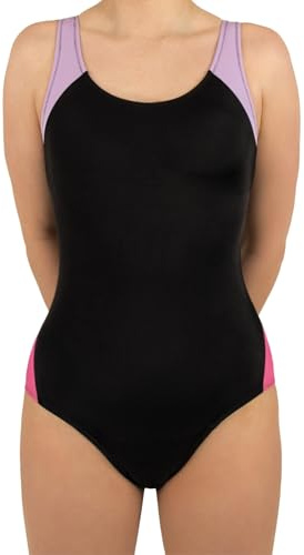 MYLILY Maillot de Bain Menstruel 1 Pièce Filles, Adolescentes & Femmes Dos Nageur | Maillot Règles Piscine & Mer | 2-3 Tampons | Anti-Fuite, Neutre Odeur, Oeko-TEX | Noire,Lilac/Pink, S (182)