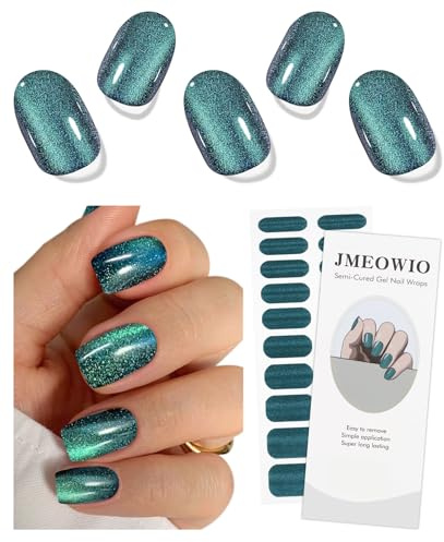 JMEOWIO Nagelfolie UV Härtend Grünes Katzenauge UV Gel Nail Strips Nagelsticker Nagelaufkleber Nail Art Dekoration Nageldesign Zubehör