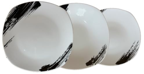 Juego de 18 platos de porcelana resistente de diseño moderno para 6 personas, blanco y negro, para uso diario, para lavavajillas