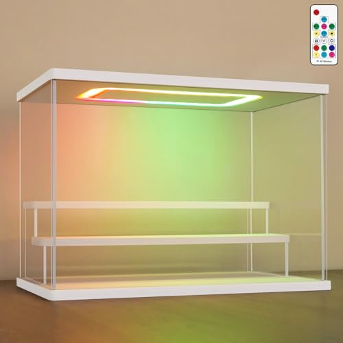 Nonemey Vitrina Expositora Transparente con Luz Led de Colores,3/4/5/6 Niveles Cajas de Metacrilato,Antipolvo Caja Organizadora,Vitrina Acrílica para Colecciones (Blanco, 6Tier-49*30*40 cm)
