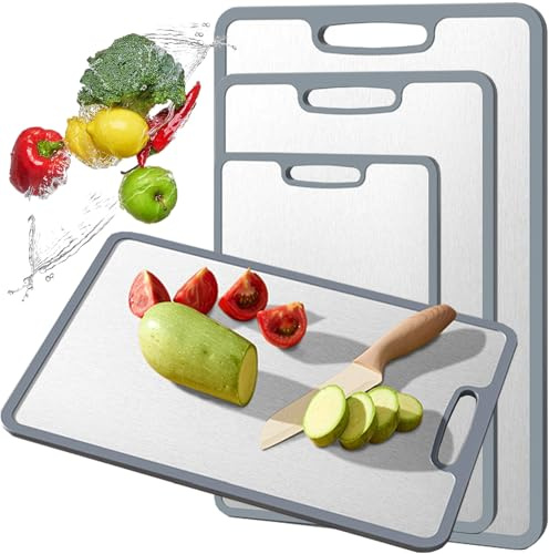 Titanium Cutting Board Double-sided non-slip silicone edging Pure Titanium Cutting Boards for Kitchen - Double-Sided Food-Grade Chopping Board Non-Stick Durable and easy to clean (Small)