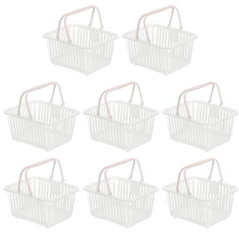 PATIKIL 8PCS Small Plastic Basket,Mini Storage Basket Grocery Tiny Shopping Baskets with Handle Organizer Filtered Water for Organizing Toys Fruits Veggies Snacks, White