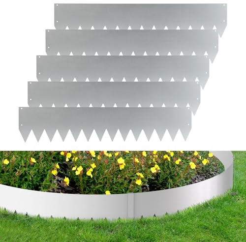 Hebitod Rasenkante Metall Beetumrandungen mit Dornen Beeteinfassung Rasenkante Verzinkt Blumenbeet Umrandung Rasenkantenblech, Silber (Länge 5m - Höhe 20cm)