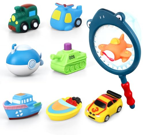 9 PCS Badespielzeug Schwimmendes Auto Boot Hai Spritz Spray Wasser Spielzeug für Kleinkind Kind Dusche Wanne Pool Strand, Bildungs Lernspielzeug Geburtstag Baby Mädchen Junge